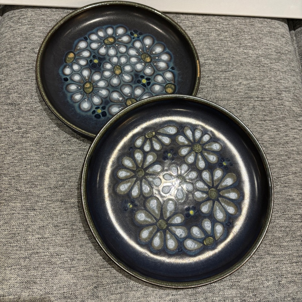 2 Vintage DENBY England KISMET Blue Brown Dinnerware Pattern 10" DINNER PLATES